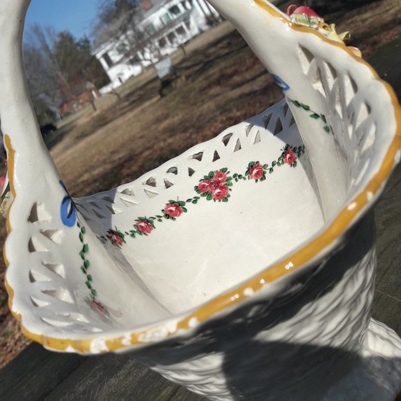 Vintage Capodimonte Basket Ceramic Decor Italian - Picture 11 of 14